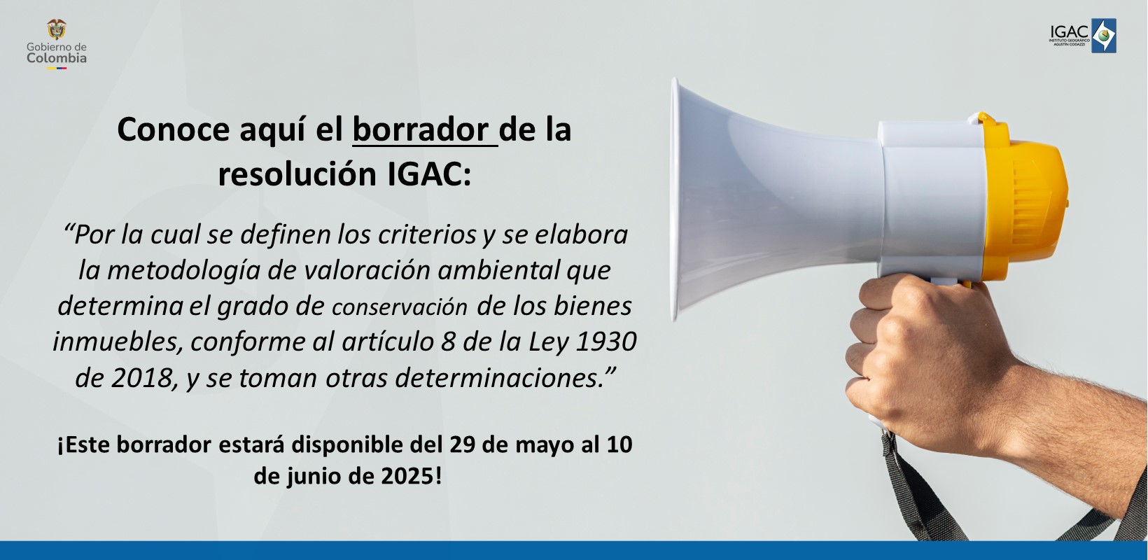 Conoce el borrador de la resolución IGAC “Por la cual se definen los criterios y se elabora la metodología de valoración ambiental que determina el grado de conservación de los bienes inmuebles, conforme al artículo 8 de la Ley 1930 de 2018"